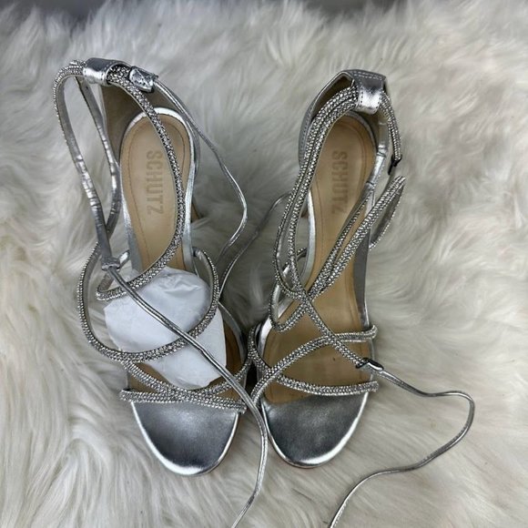 Schutz Carley Sandal in Prata & Cristal - Picture 4 of 8